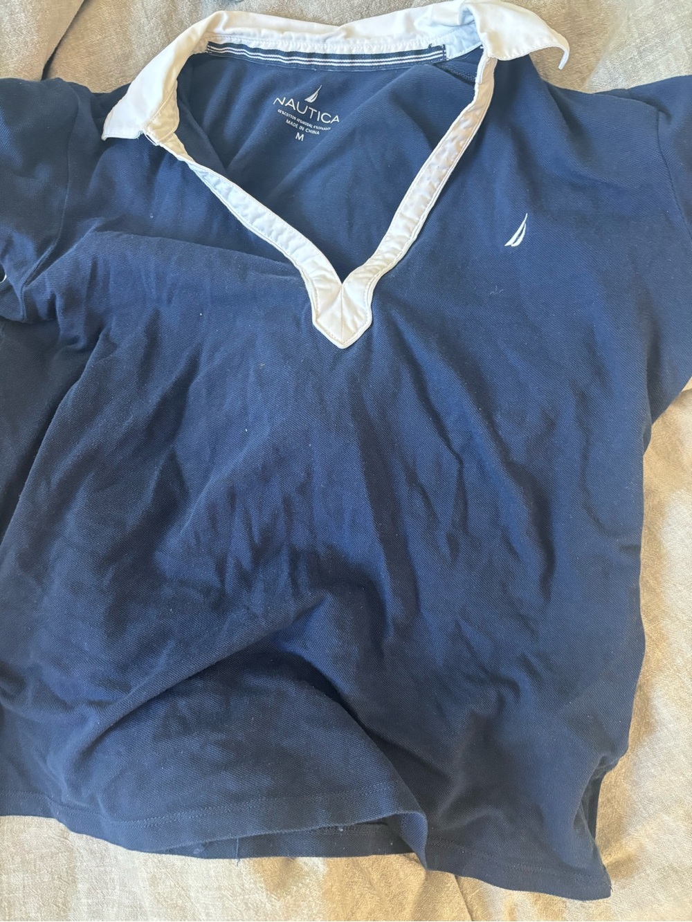 Nautica Navy and White V-Neck Rugby Polo